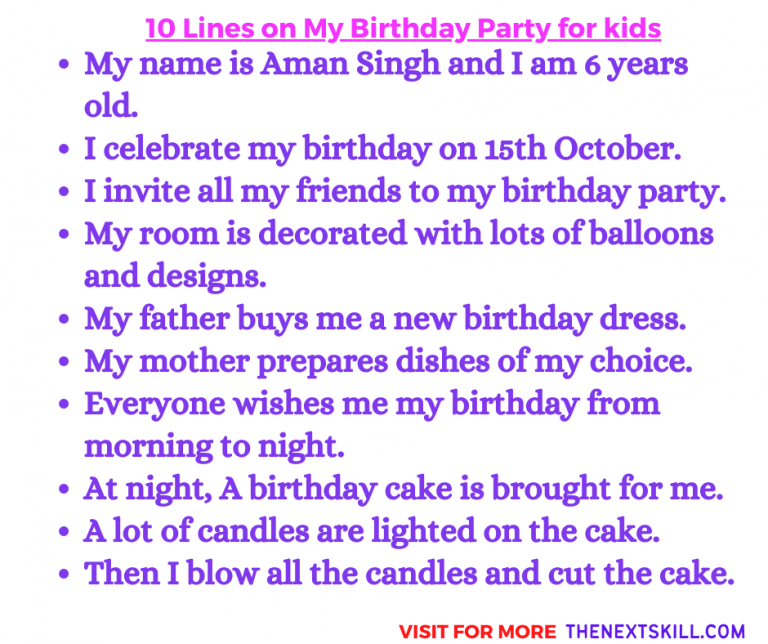 10 Lines on my birthday party for class 3