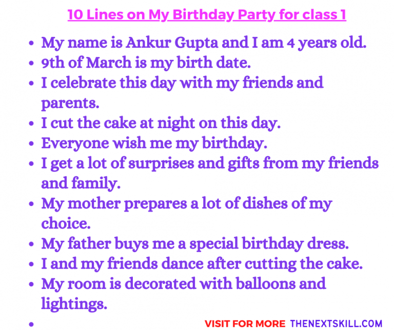 10 Lines On My Birthday Party For Class 1