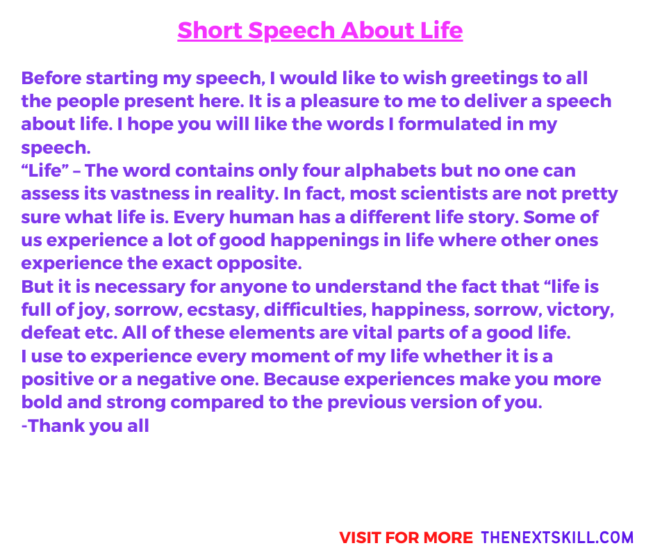 short oratorical speech about life