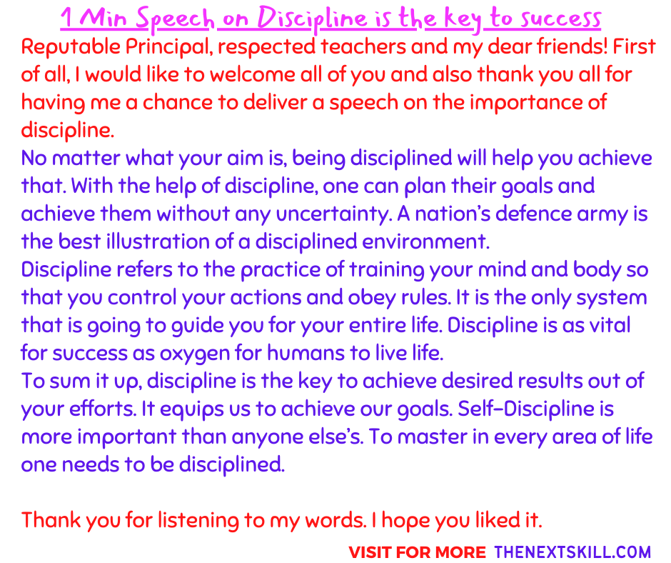 1 Minute Speech On Discipline's Value in Life