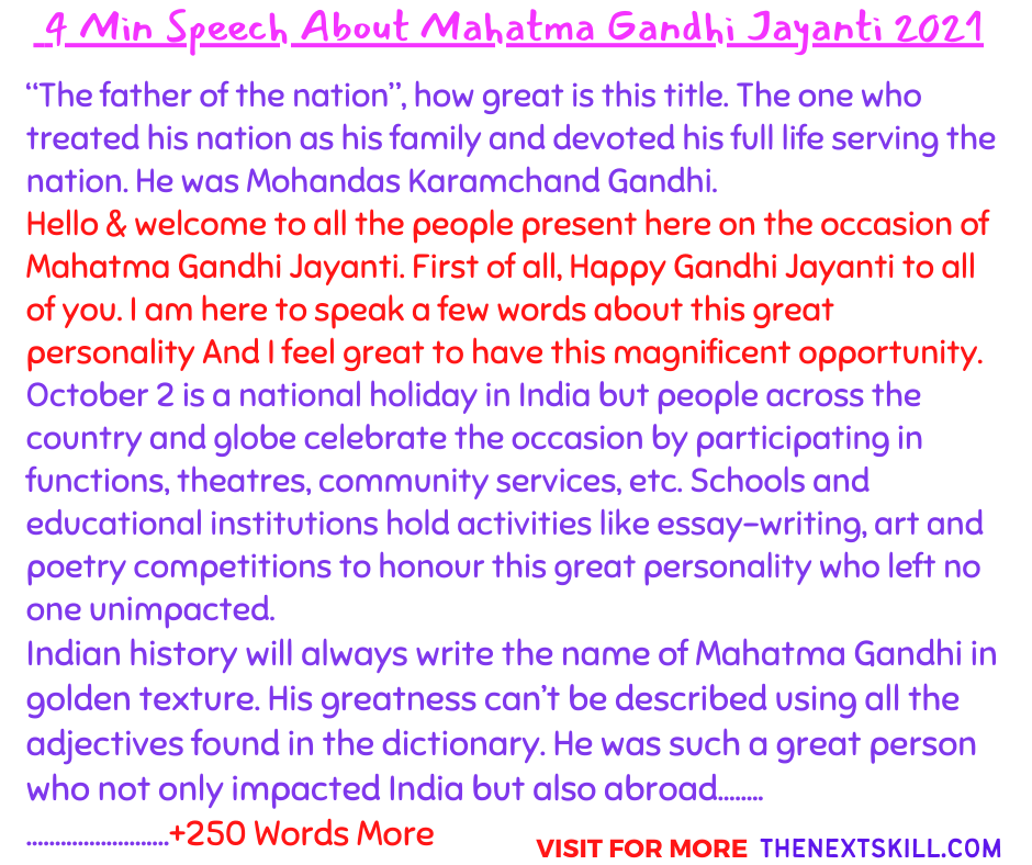 long Speech About Mahatma Gandhi Jayanti 2021