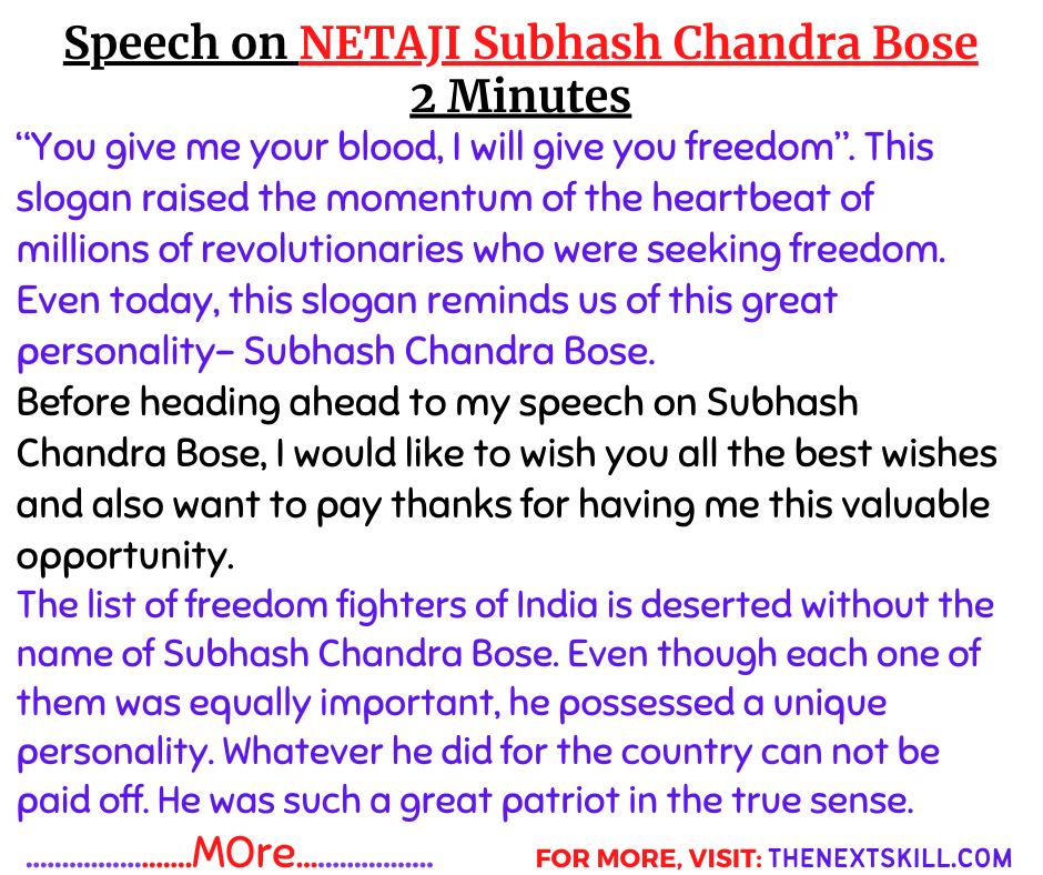 Short Speech On Subhash Chandra Bose 