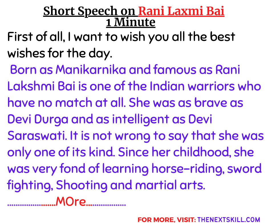 Speech On Rani Lakshmi Bai- 2 Minutes