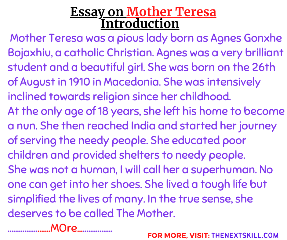 Essay On Mother Teresa- Introduction