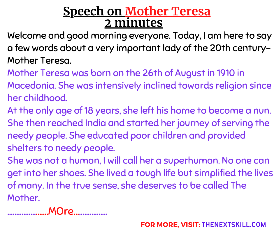 Speech On Mother Teresa- 2 Minutes