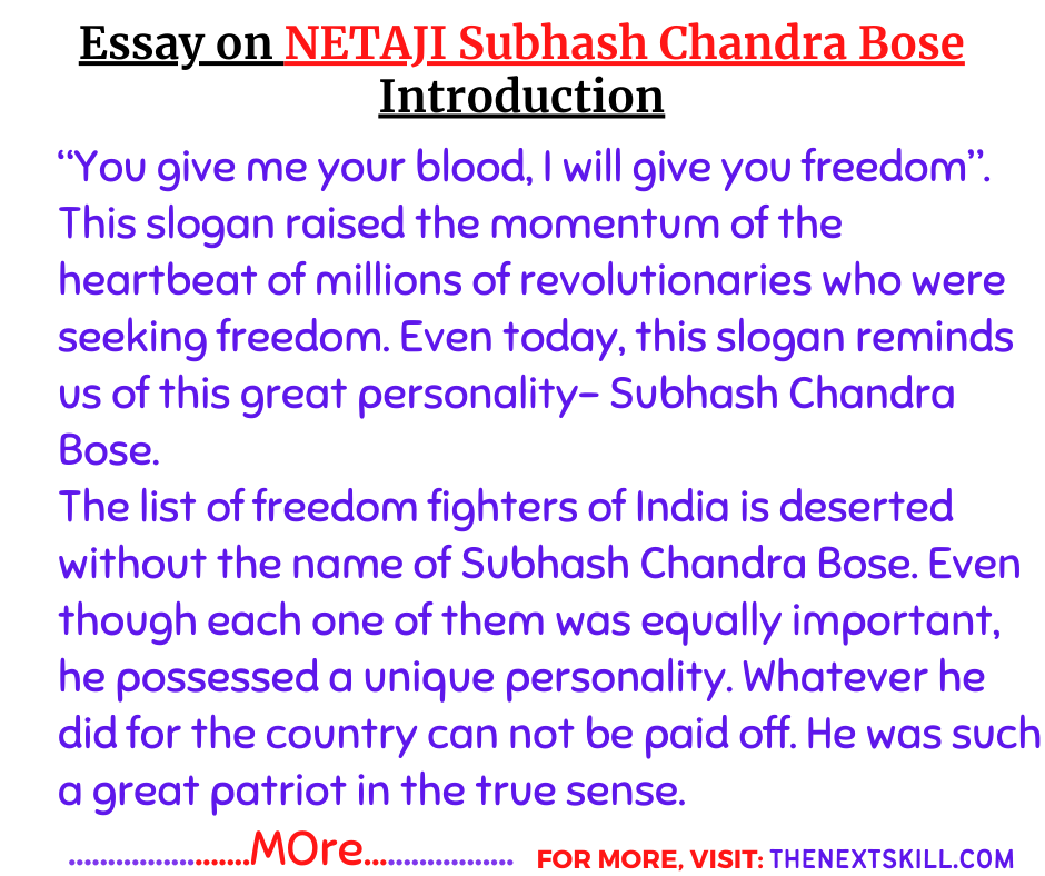 Essay On Subhash Chandra Bose-Introduction