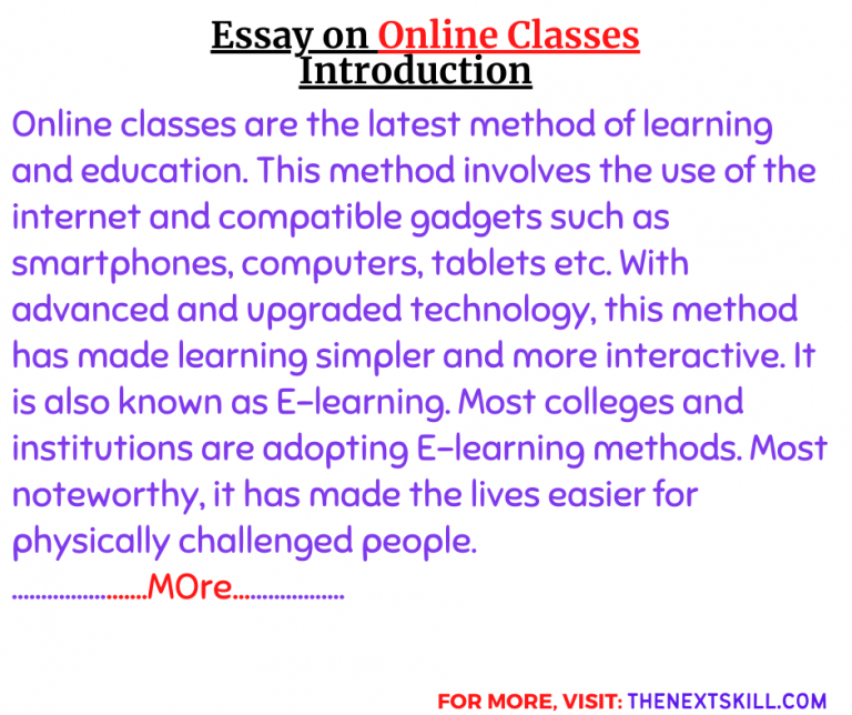 essay on online classes for class 4