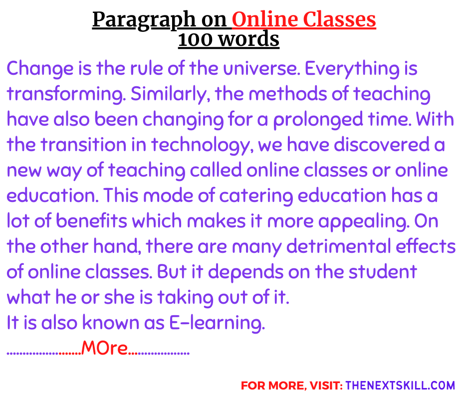 Paragraph On Online Classes- 100 words