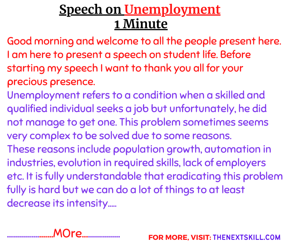 Speech on Unemployment- 1 Minute