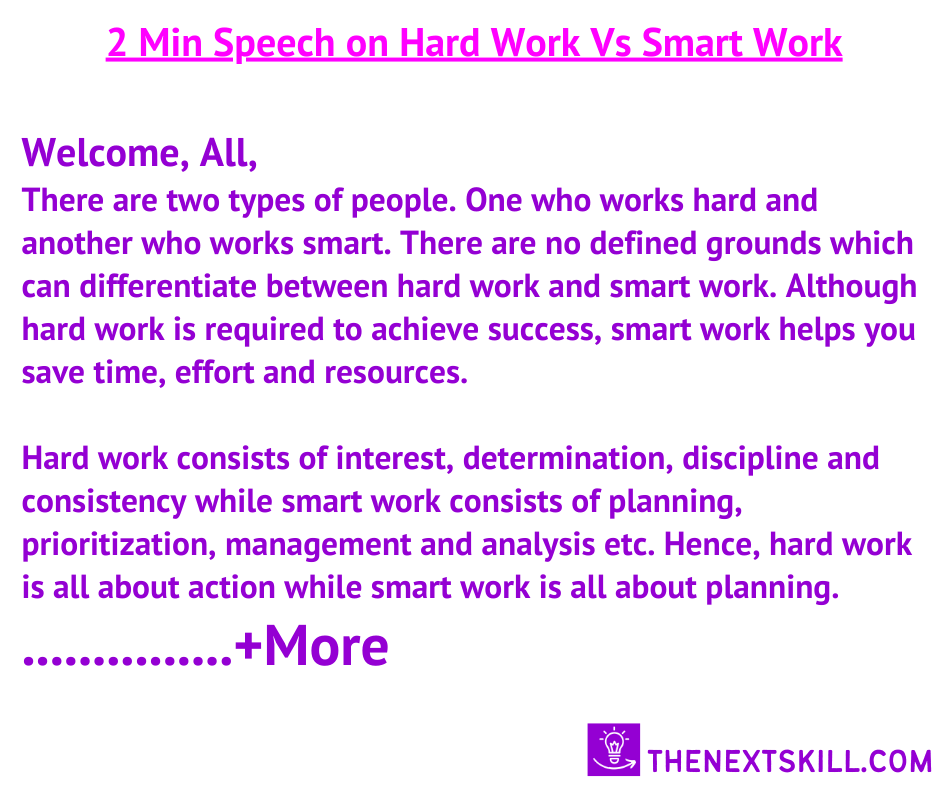 Hard work Vs Smart work Speech for 2 minutes