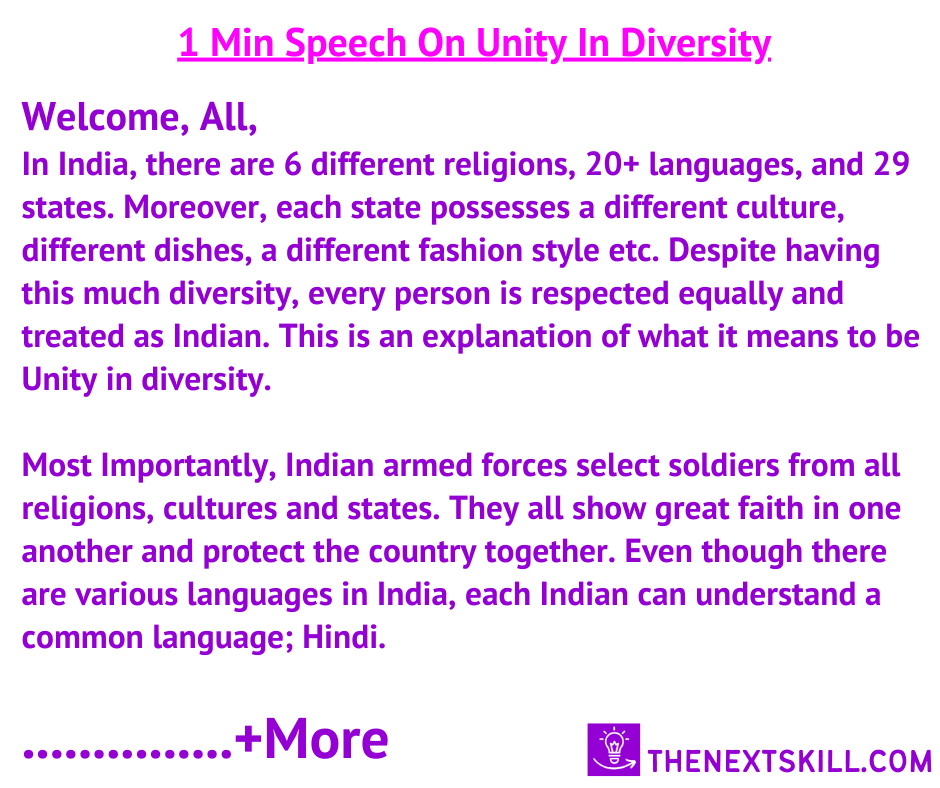 1 Minute Speech on unity in diversity