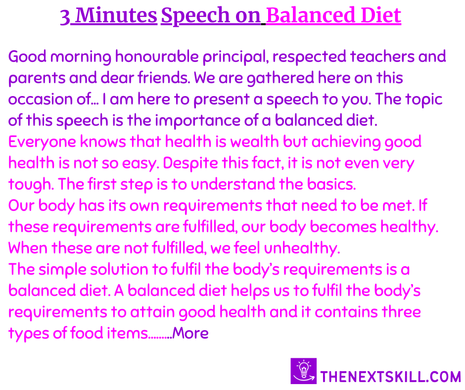 3 Minute speech on balanced diet