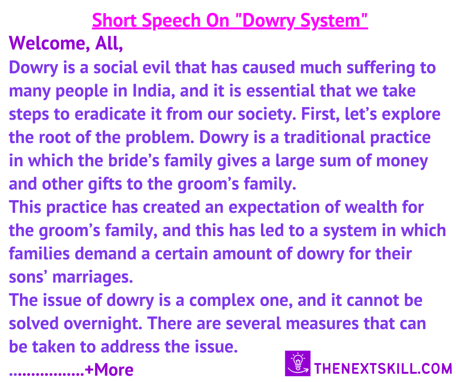 short speech on dowry system