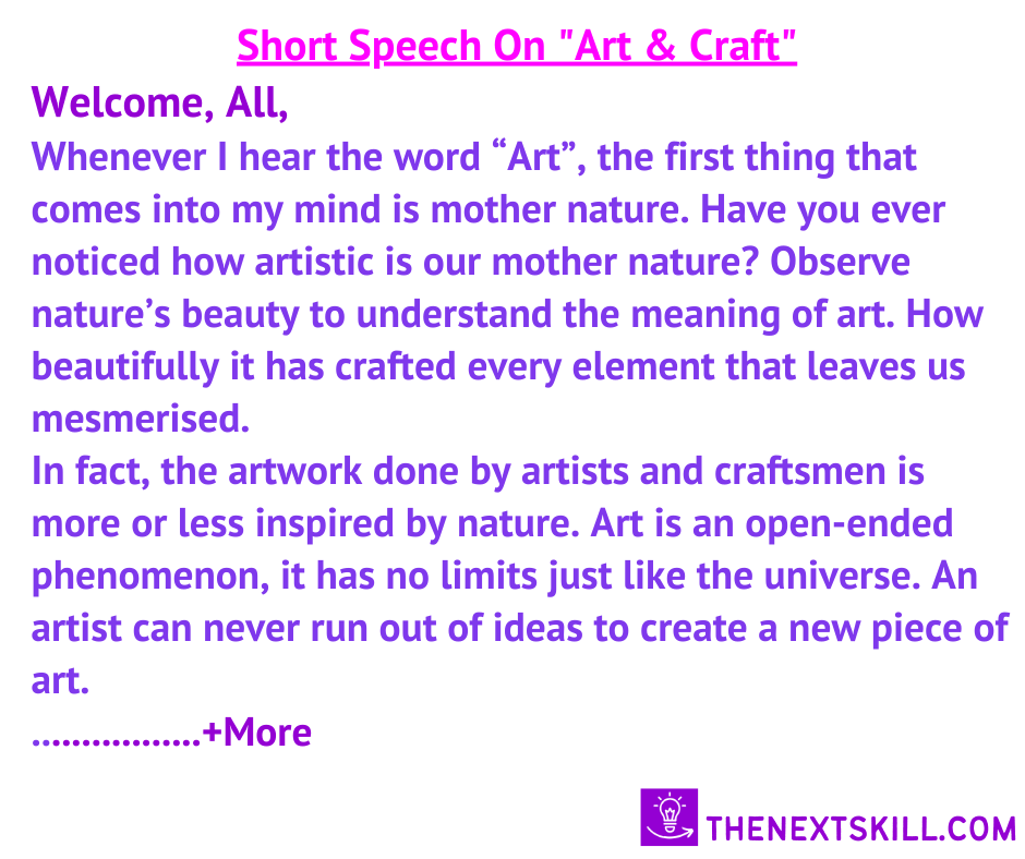1 Minute Speech On Art & Craft
